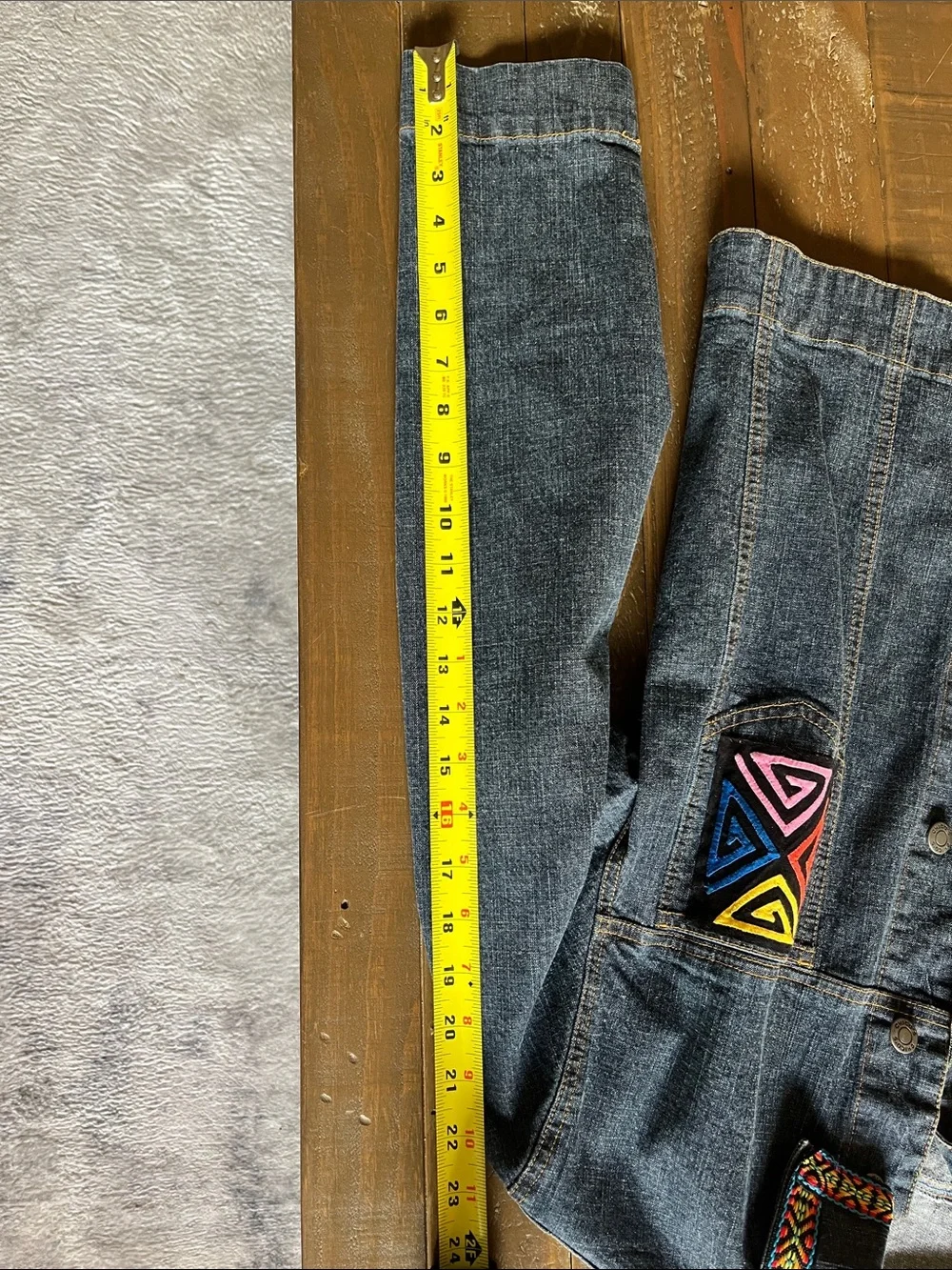 Embroidered Dark Denim Jacket with Multicolor Accents
